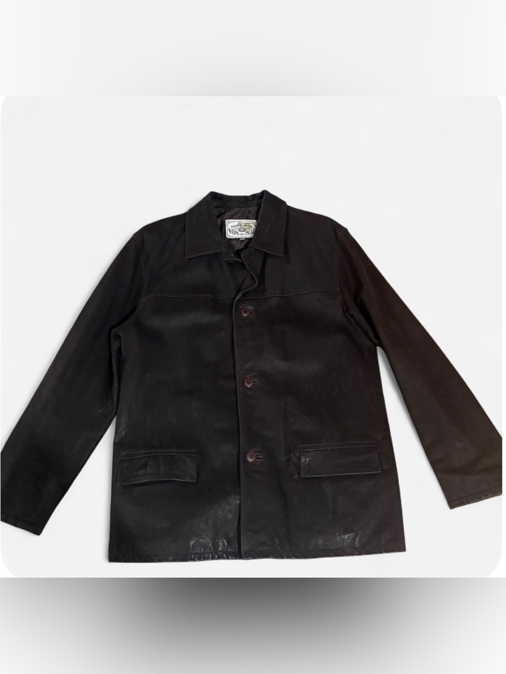 Vera Pelle Black Italian Leather Button-Front Shirt Jacket
